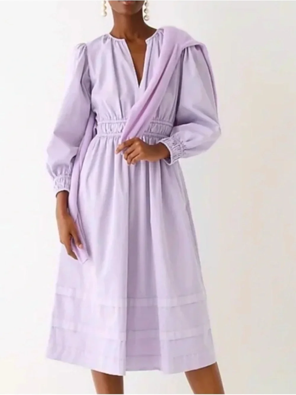 Long sleeve smocked waist midi dress